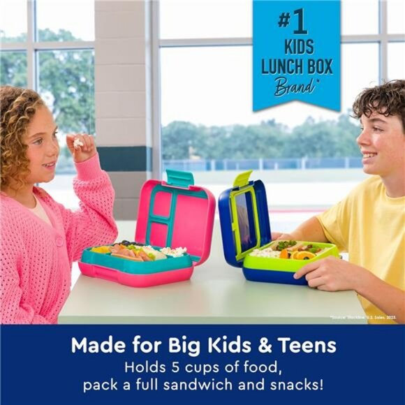 Leakproof Bento Lunch Box for Kids Teens 4 Compartment Microwave Dishwasher Safe - Picture 3 of 7
